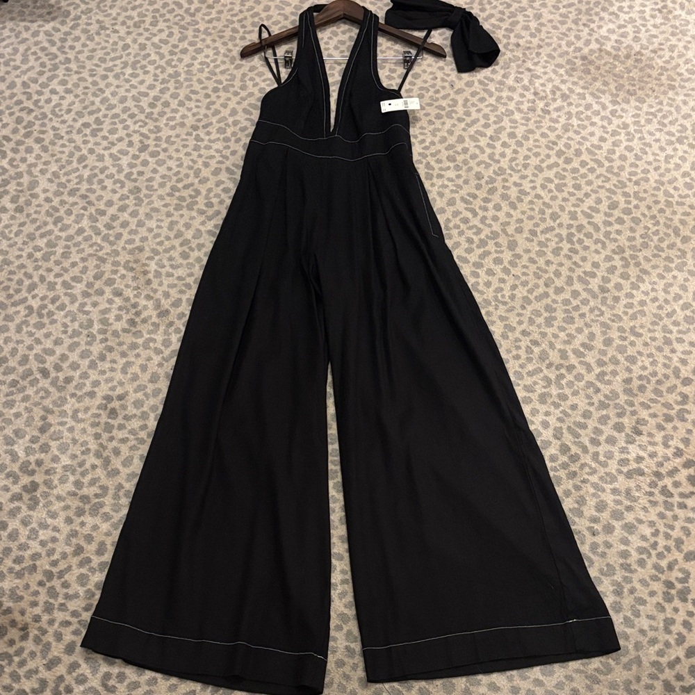 Anthropologie Black Halter Wide-Leg Jumpsuit - Picture 4 of 16